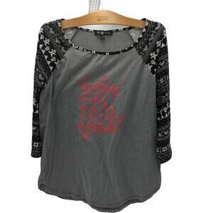 belle tweed XL Baby it's Cold Outside Gray Raglan‎ Top